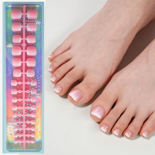 Vansiho Press on Toenails Short, Pink Ombre French Tips Toe Nail Press on Square for Women, Soft Gel Fake Toe Nails, Acrylic Nails Soak off Toenail Home DIY 15 Sizes