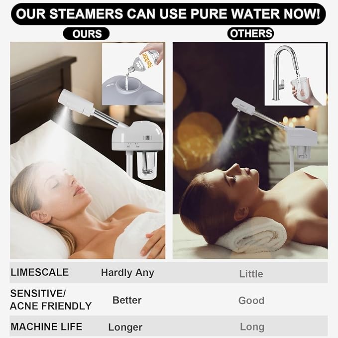 Stand Professional Ozone Facial Steamer with Touch Control, Adjustable Height & Rolling Base, 360° Rotatable Nozzle, Hot Mist Function, Use for Home, Salon SPA (White)