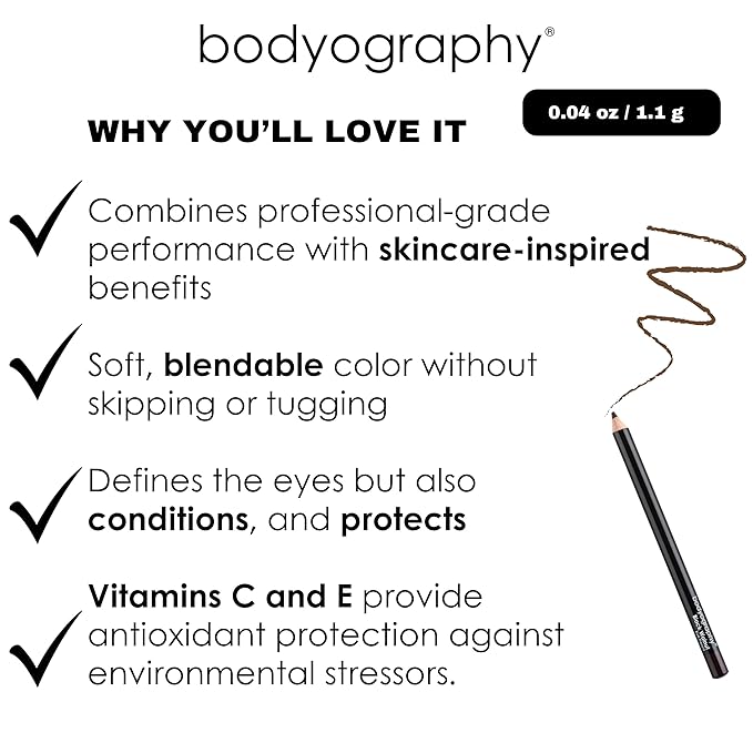 Bodyography Cream Eye Pencil, Midnight Blue - Navy Wooden Eyeliner for Eyes & Eyebrows, Long-Lasting Cruelty-Free Coconut Oil Cosmetic Liner