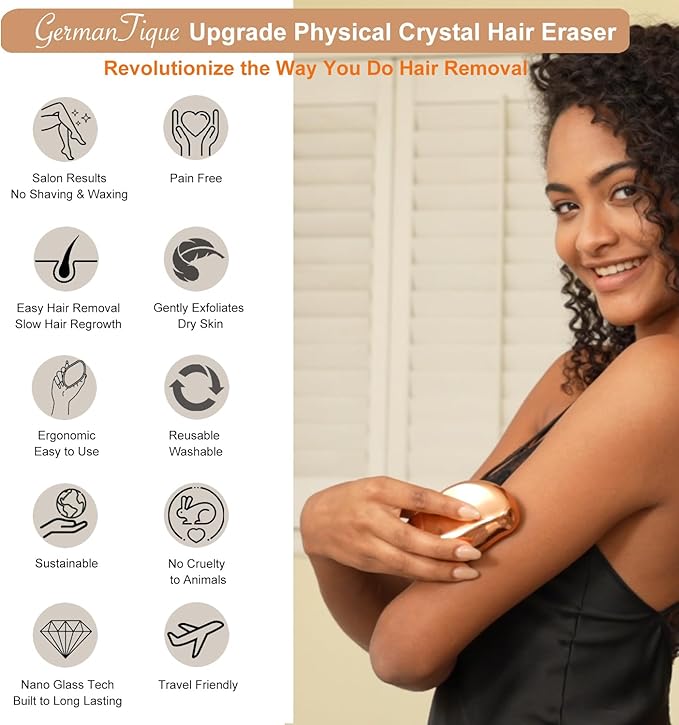 Crystal Hair Eraser,Natural Crystal Hair Remover,Reusable Painless Nano Glass Hair Removal Device without Shaver,Gentle Crystal Epilator and Exfoliator for Soft Silky Skin(Gold)
