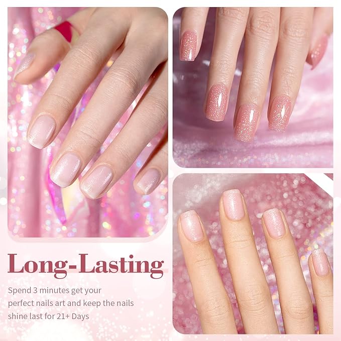 RARJSM Glitter Gel Nail Polish Nude Gel Polish 6pcs Set Shimmery Jelly Nail Gel Polish Iridescent Sparkly Pale Pink Purple Apricot Beige Translucent Natural Skin Tone Color 7.5ml Soak off UV LED Cured