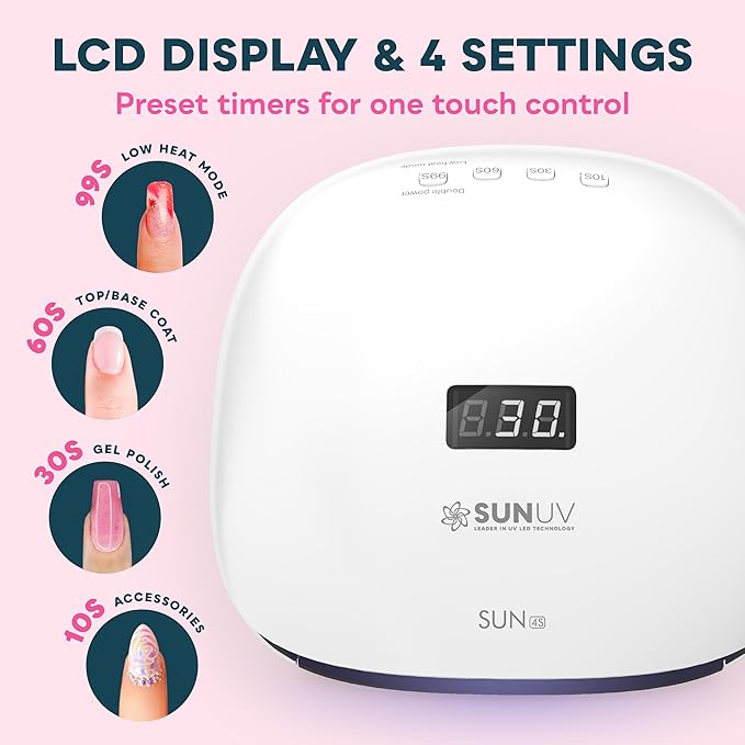 SUNUV UV LED Nail Lamp, UV Light for Gel Polish with 4 Timer Settings, Nail Dryer with LCD Display, Removable Base SUN4S Black