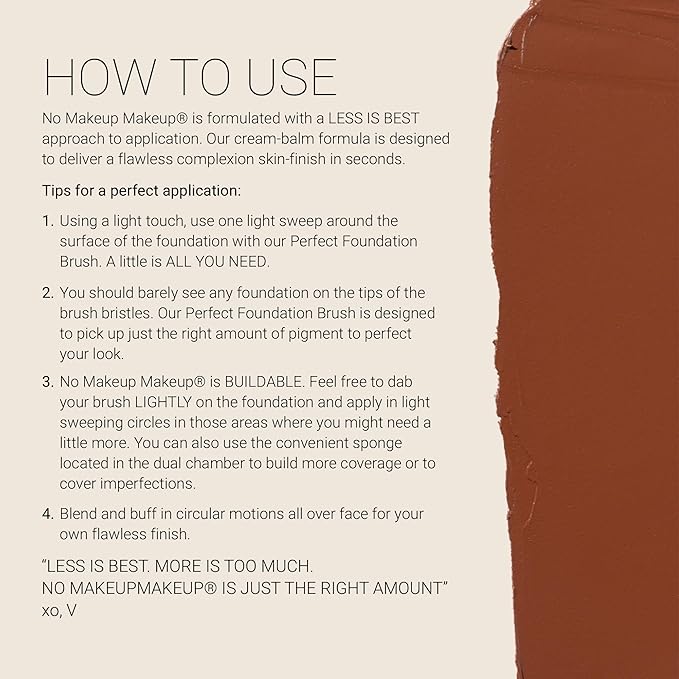 Foundation by No Makeup Makeup | Conceal & Correct with Long-Lasting, Buildable Formula & Lightweight Soft Finish | Cruelty-Free, Vegan, Fragrance-Free | Warm Deep