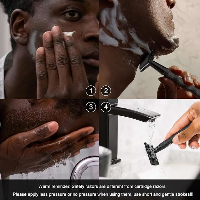 Matte Black Safety Razor, Single Blade Razors for Men, with 10 Stainless Steel Double Edge Blades, Reusable Metal 1 Blade Razor, Eco-Friendly, Smooth and Close Shave, Sustainable, Plastic Free