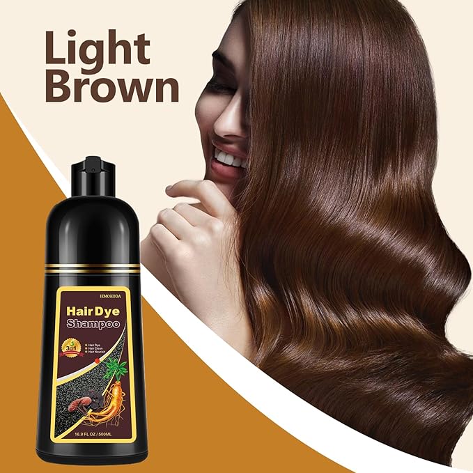 Instant Light Brown Hair Dye Shampoo for Gray Hair 3 in 1, Natural Hair Color Shampoo for Women Men Brown Colors in 10-15 mins, 100% Coverage Long Lasting Hair Dye 16.9 Fl Oz (Light brown)