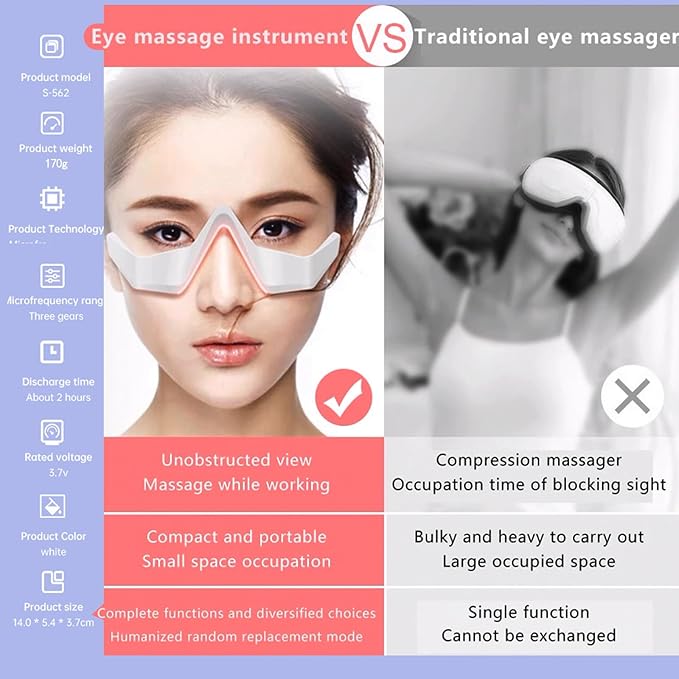 Johncase Under Eye Massager 3D Vibration Advaned Eyes Beauty Dark Circles Relaxing Eye Bevice Portable for Improvement Eyecare Glasses for Relaxtion