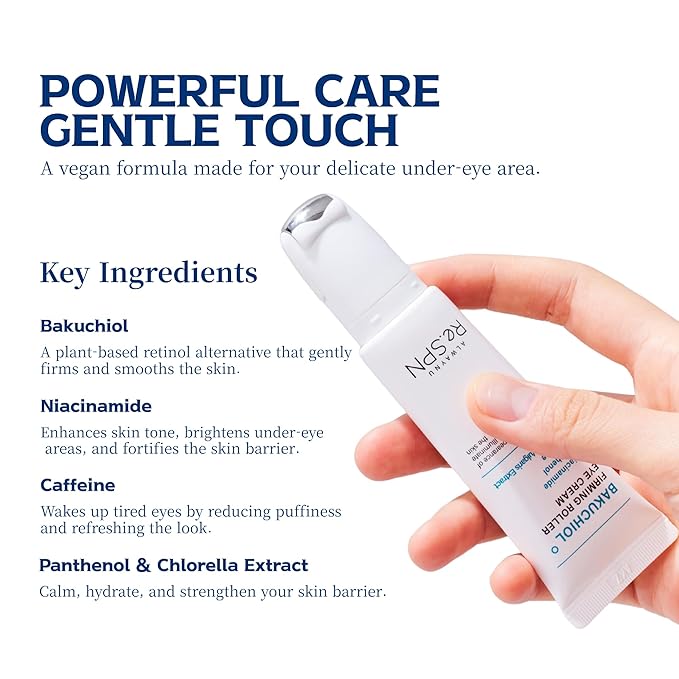 Re.SPN Bakuchiol Firming Roller Eye Cream – For Puffy Eyes, Wrinkles & Dark Circles with Gua Sha Applicator, Vegan, Natural Retinol, Niacinamide, K-Beauty (0.67 fl oz)