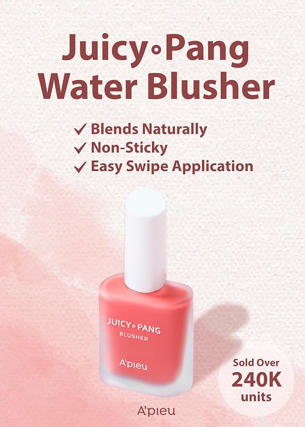 A'PIEU Juicy-Pang Water Blusher [PK04] – Fruity Liquid Blush for Cheeks, Buildable & Blendable Color, Hydrating Dewy Finish with Fruit Extract Blend & Rose Flower Water, 0.31 fl oz