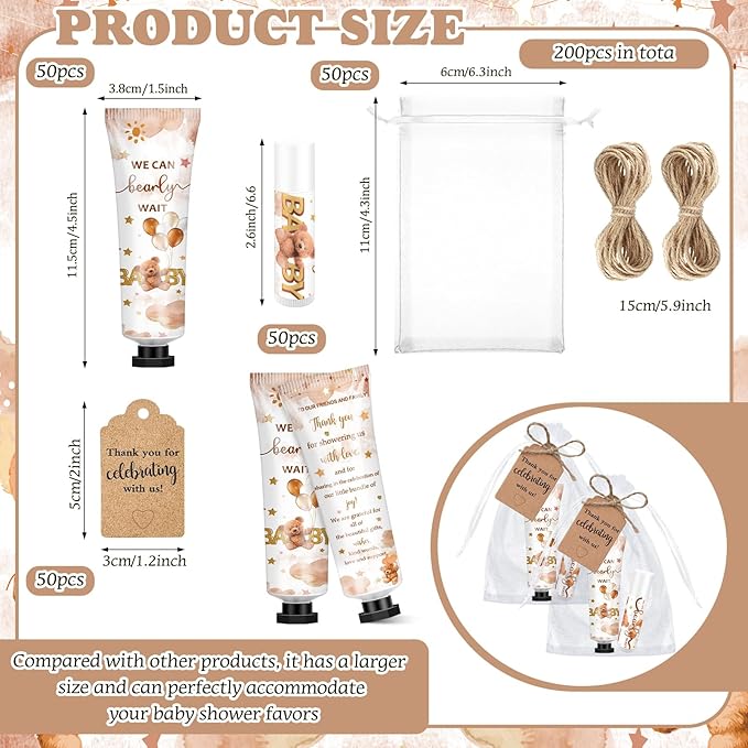 50 Sets 200 Pcs Baby Shower Tags(Bear)