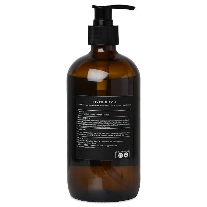 River Birch Apple Cider Scented Natural Hand Soap - Handmade Soap - Moisturizing Hand Wash with Amber Glass Dispenser - Luxury Scented Hydrating Hand Soap - Vegan and Non-Toxic - 16 Fl Oz