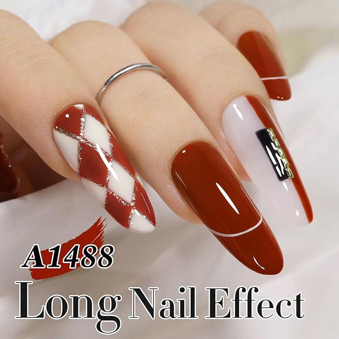 Double Rhythm Translucent Gel Polish Sheer Neutral Natural Light Milky Same Color Same Bottle 15ML Jelly UV Polish Nail Art DIY at Home (Brick Red-A1488)