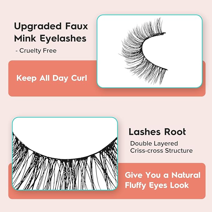 Lashes Wispy False Eyelashes Cat Eye Lashes Natural Look 3D Volume Fake Eyelashes Thin Band Lashes 12mm Natural Eye Lashes C Curl Siligli Lashes Pack 10 Pair