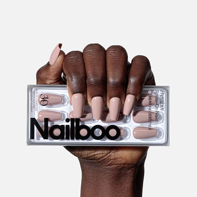 Nailboo Press On Nails, Salon-Quality Reusable Fake Nails for Fast DIY Manicure with Strong Hold Nail Glue for Press Ons, Nail File, & Alcohol Prep Pads, Bear Necessities