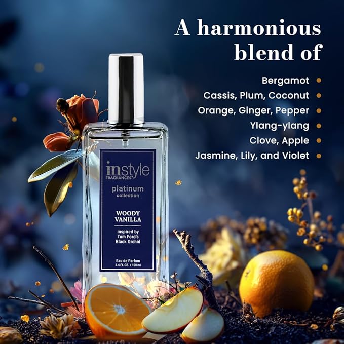Instyle Fragrances, Platinum Collection, Woody Vanilla, Inspired by Tom Ford's Black Orchid, Unisex Eau de Parfum, CLEAN, Vegan, Paraben-Free, Never Tested on Animals, 3.4 Fluid Ounces