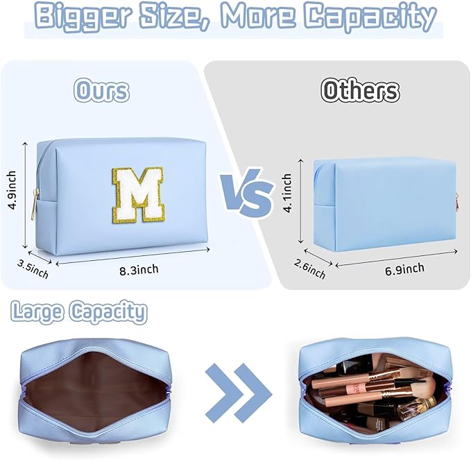 TOPEAST Preppy Bag, Monogrammed Makeup Bags with Zipper, Cute Makeup Pouch, Initial Birthday Gifts Bag for Daughter Friends Sister, Preppy Things for Girls (Sky Blue H)