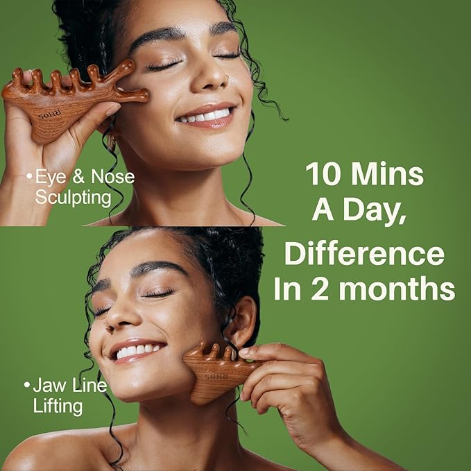 RHOS Multifunctional Wooden Gua Sha Tool｜Scalp Massager for Hair Growth｜Massage Comb for Whole Body｜Jaw Line Lifting｜Face Sculpting｜Lymphatic Drainage｜Body Massage