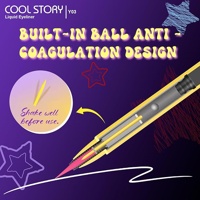 COOL STORY Liquid Eyeliner Waterproof Smudge Proof Eye Liner, 24H Long-Lasting, 0.6ml/0.02 fl.oz (Yellow)