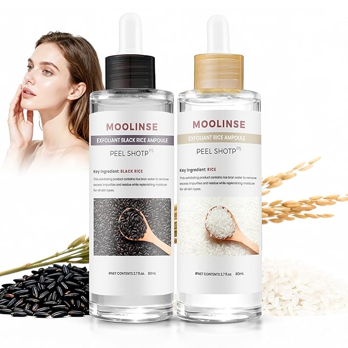 Peel Shot Rice Ampoule Duo, 2PCS Black & White Rice Exfoliant, with Black Rice Extract and White Rice Essence, Gently Exfoliates | Refines the Look of Pores | Deeply Hydrates, for Most Skin Types