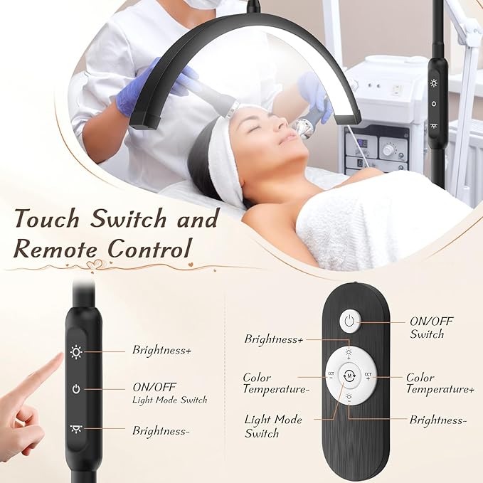 Half Moon Light with Clamp, LED Manicure Table Lamp, Desk Lamp for Nail Desk, Eyelash Extensions, Skincare and Tattoo, 5 Brightness Levels and 5 Color Modes, Remote Control (Black)