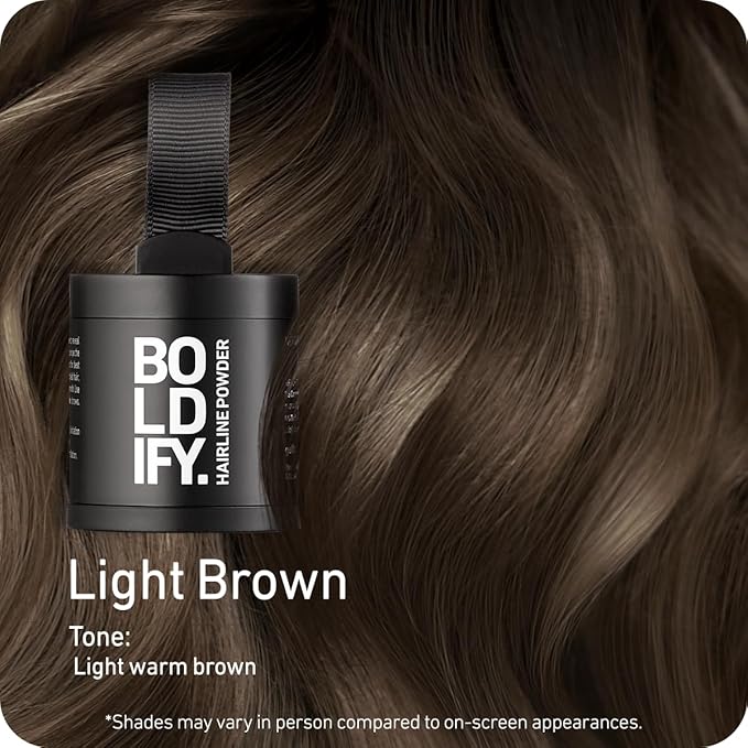 BOLDIFY Hairline Powder (LARGE, 10g) - Root Touch Up Hair Color for Gray Coverage - Bald Spot Concealing Hair Powder for Women & Men - 24-Hour Stain-Proof - Light Brown