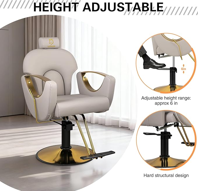 Barber Chair Salon Chair Hydraulic Reclining Barber Chairs 360 Degrees Rolling Swivel Hair Styling Chair Cutting Chairs Salon Shampoo Equipmen - Grey