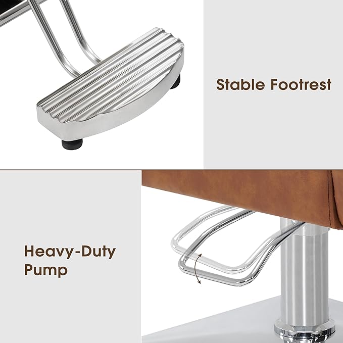 BarberPub Classic Salon Chair for Hair Stylist,Hydraulic Barber Styling Chair,Beauty Salon Spa Equipment 3802 (Brown)