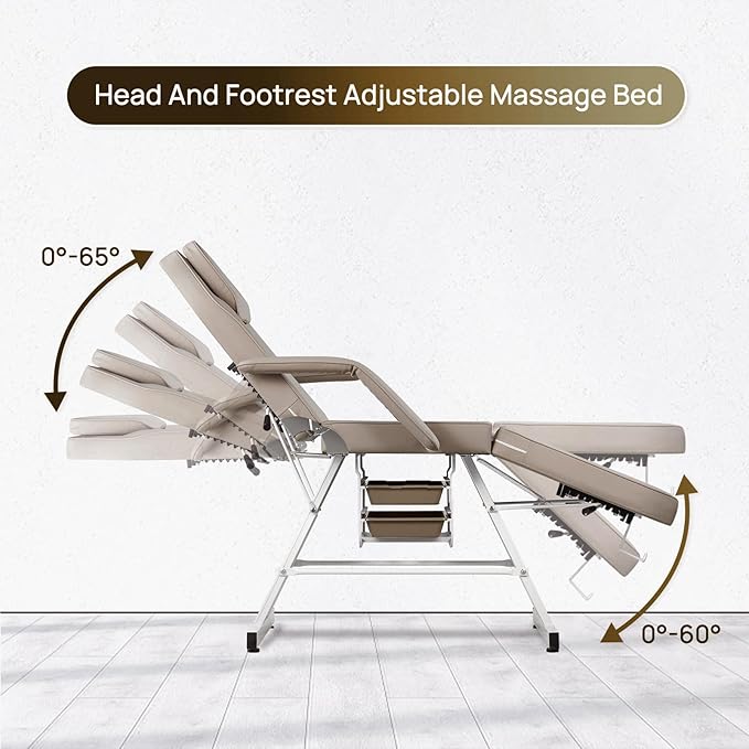 Facial Chair Massage Table 73inch Adjustable Tattoo Chair for Artist with Stool Facial Bed for Spa Beauty Esthetician Gray