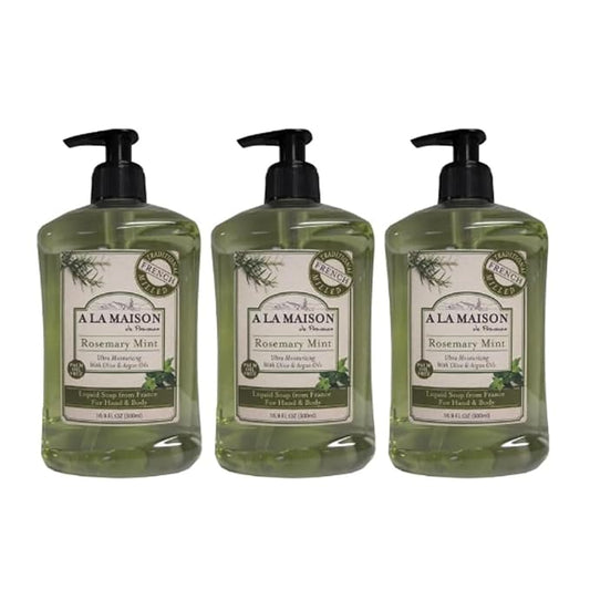 A LA MAISON de Provence Liquid Hand Soap | Rosemary Mint Scent | French Milled Moisturizing Natural Hand Soap | in 16.9 oz. Pump Bottles | (3 Pack)