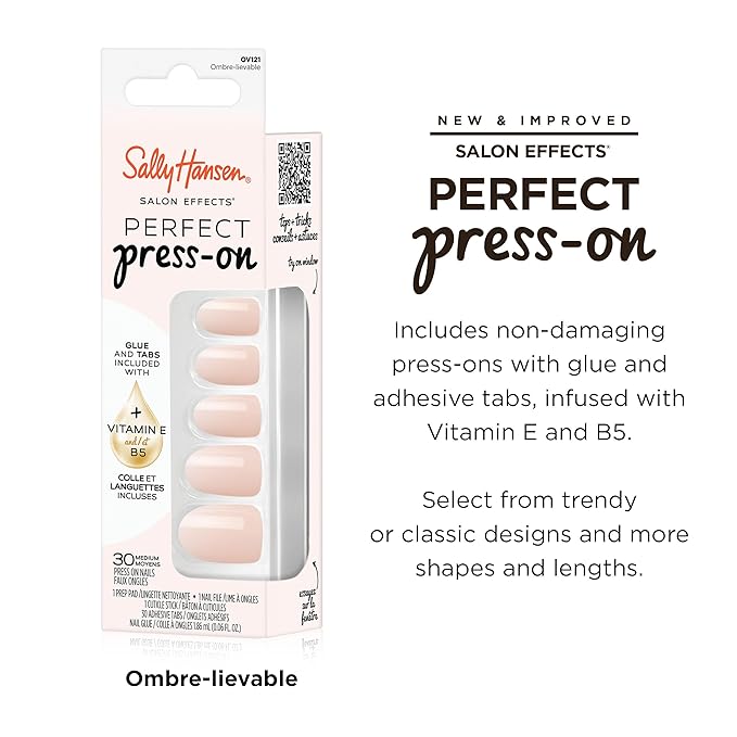 Sally Hansen Salon Effects Perfect Press-On Nails | Oval Shape | Easy to Apply, Non-Damaging | 30 Nails, Nail Glue, Adhesive Tabs, File | Ombre-Lievable