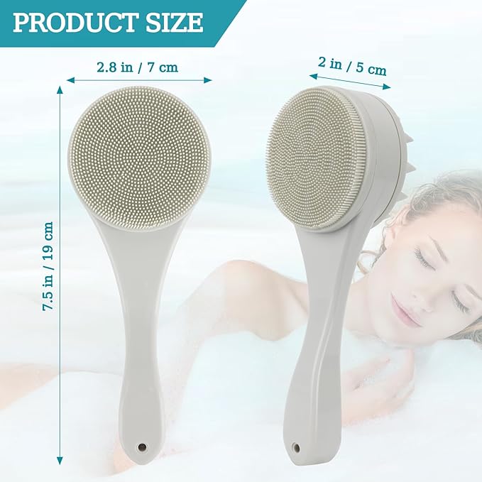 2 Pack Silicone Facial Cleasing Brush and Hair Scalp Massager Shampoo Brush 2 in 1 Double Sided Face Scrubber Scalp Scrubber Manual Exfoliating Light Gray