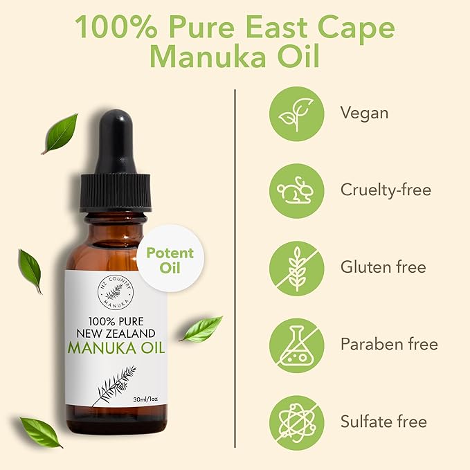 100% Pure New Zealand Manuka Oil | Organic Essential Oil | 35x Stronger Than Tea Tree | Natural Skin Care | Toenails | Diffuser | Aromatherapy | Nails | Hair | Skin | Lips