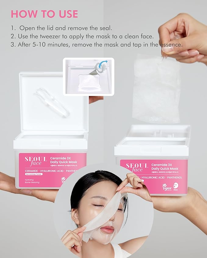 DERMAL Seoul Face Ceramide 3X Daily Quick Mask 36 Sheet – Korean Skincare Vegan Tencel Facial Masks - Intensive Moisturizing, Elasticity Mask Sheets with Hyaluronic Acid, Panthenol, Adenosine