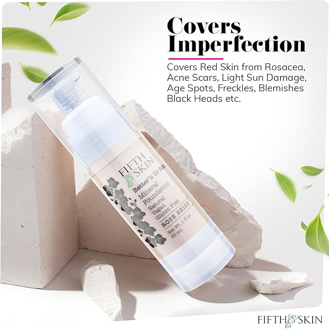 Fifth & Skin: Better’n Ur Skin Liquid Foundation (ROSE BEIGE) - Natural, Organic, Vegan, Cruelty-Free - Gluten-Free Beauty with Buildable Coverage and Palm-Free Luxury - 1 oz