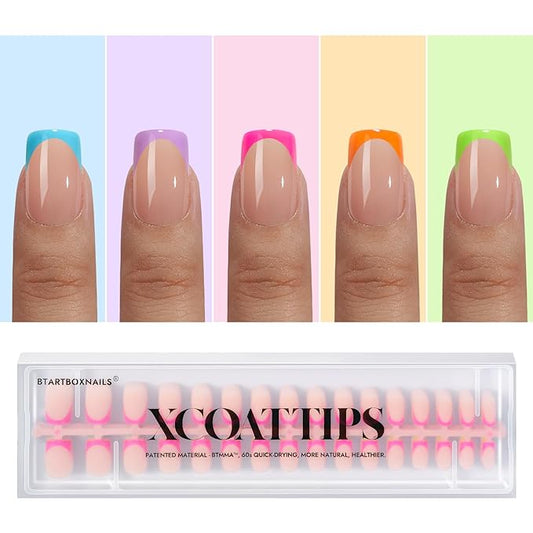 BTArtboxnails XCOATTIPS French Gel Nails - French Tip Press on Nails, Short Square Nail Tips, Brighter Pastel Soft Gel Nails False Nail, Soak Off Acrylic Fake Nails Extensions Art