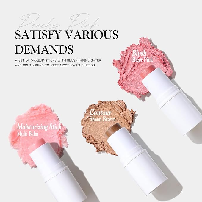 bayfree 3 PCS Makeup Cream Contour Stick Set, Highlighter Stick & Bronzer Stick & Blush Stick, Long Lasting, Natural Face Contour, Dewy & Matte Finish, Multi Stick Trio for All Skin