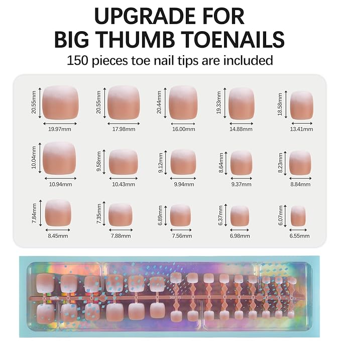Vansiho Press on Toenails Short, Brown Ombre French Tips Toe Nail Press on Square for Women, Soft Gel Fake Toe Nails, Acrylic Nails Soak off Toenail Home DIY 15 Sizes