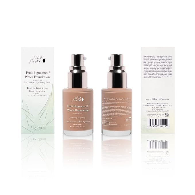 100% PURE Water Foundation Full Coverage Hydrating Makeup, Fl Oz