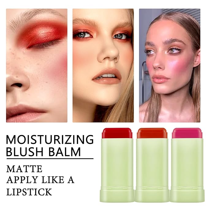 Cream Blush Sticks for Cheeks Gift Set with Makeup Sponges,Lightweight Solid Makeup Blush Stick,Waterproof Cheek Blusher Moisturizer Sticks,Multi-Use Face Stick Kit for Lips,Cheeks and Eyes