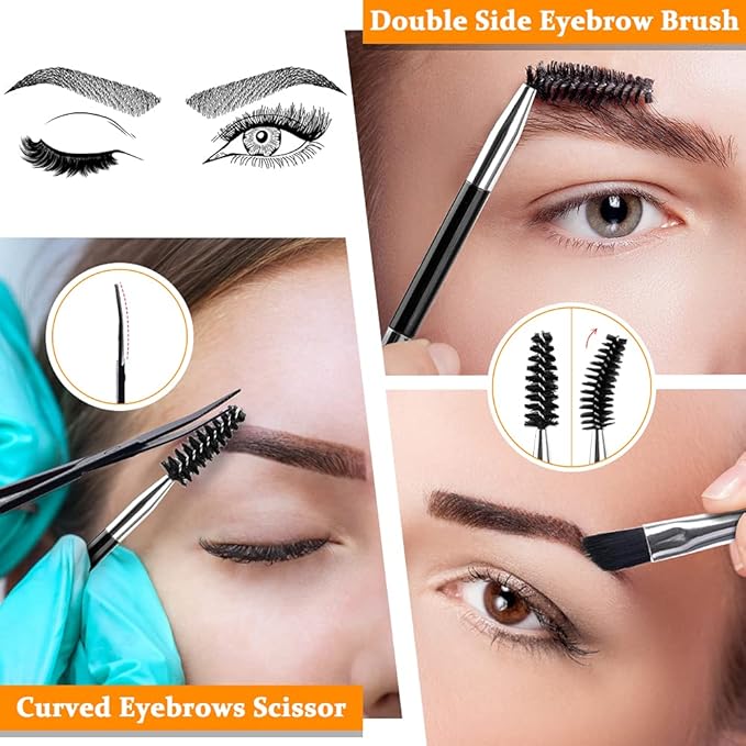 TsMADDTs Eyebrow Tweezers Set and Curved Scissor, Professional Stainless Steel Tweezers for Women and Men, Splinter and Ingrown Hair Removal