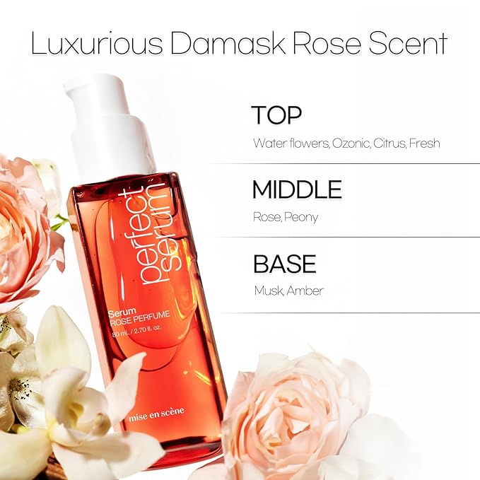 Mise En Scene Perfect Rose Perfume Serum - Korean Hair Essence with Rose Scent, Argan Oil for Damaged Hair Care, 2.70 fl. Oz