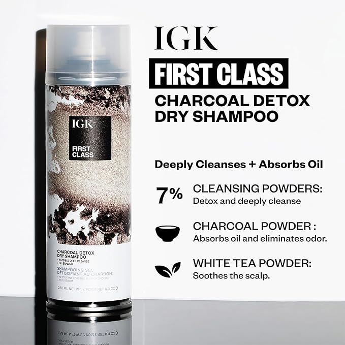 IGK FIRST CLASS Charcoal Detox Dry Shampoo | Volume + Soothes Scalp + Balance Oil | Vegan + Cruelty Free | 6.3 oz (Pack of 2)