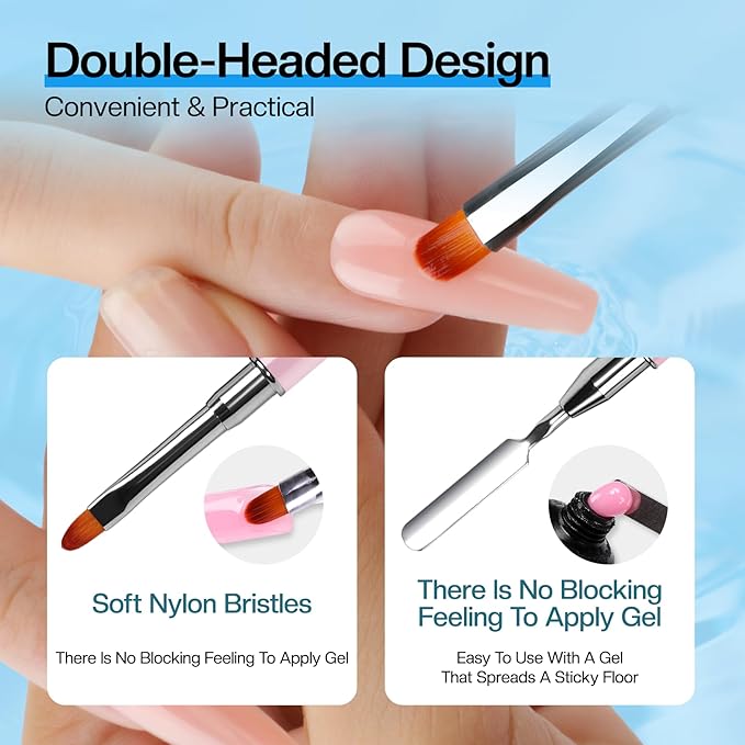 Morovan Poly Gel Slip Solution Kit: 4oz Slip Solution Liquid for Poly Gel Nails Dual-Ended Brush Pusher for Beginner
