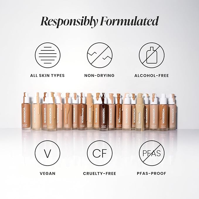 Wonderskin Hyper-Bond Serum Foundation – Waterproof, Transfer-Proof, 24HR Longwear Face Makeup with Niacinamide & Hyaluronic Acid – Lightweight, Natural Finish, Vegan & Cruelty-Free (Mood)