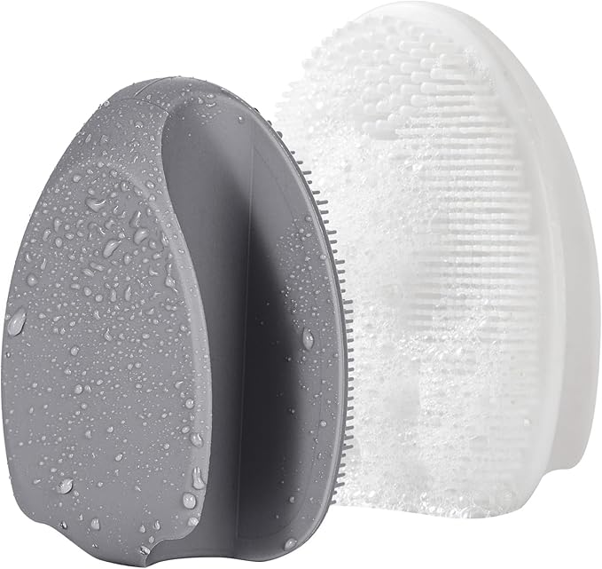 REVEX Face Scrubber,2Pcs Silicone Face Scrubber for Women Men,Face Exfoliator Scrubber, Manual Facial Cleansing Brush,Exfoliating Face Wash Brush for Sensitive Skin.(White+Gray)