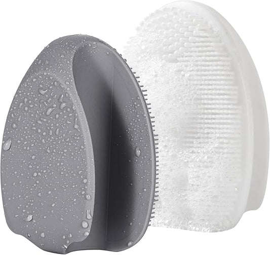 REVEX Face Scrubber,2Pcs Silicone Face Scrubber for Women Men,Face Exfoliator Scrubber, Manual Facial Cleansing Brush,Exfoliating Face Wash Brush for Sensitive Skin.(White+Gray)