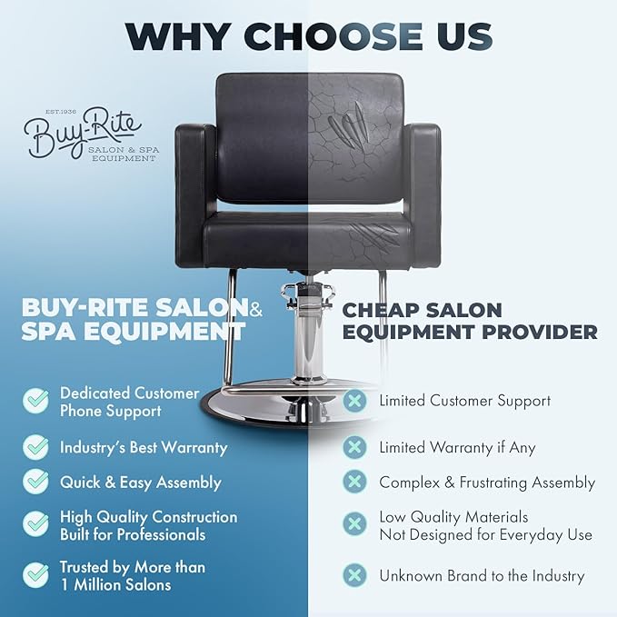 Buy-Rite Diamond Styling Chair for Salons & Spas, Modern Styling Chair with Diamond Stitch Pattern, Extra Wide Seat, Open Seat-Back for Cleaning, Lumbar Support Cushion, NIN-6613