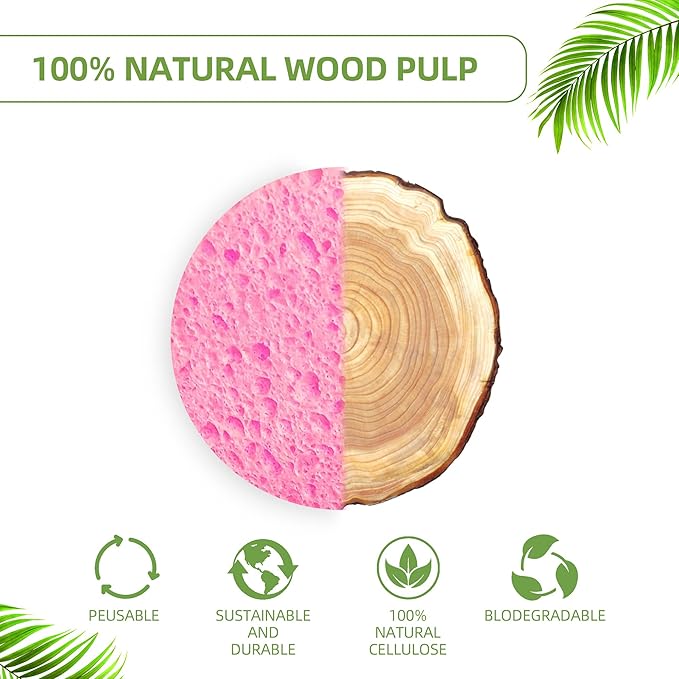 50-Count Compressed Facial Sponges|Kickleen 100% Natural Cellulose Cosmetic Spa Sponges for Daily Facial Cleansing|Makeup and Mask Removal|Exfoliating|Skin Massage|Pore Exfoliation (50 Count (Pink))