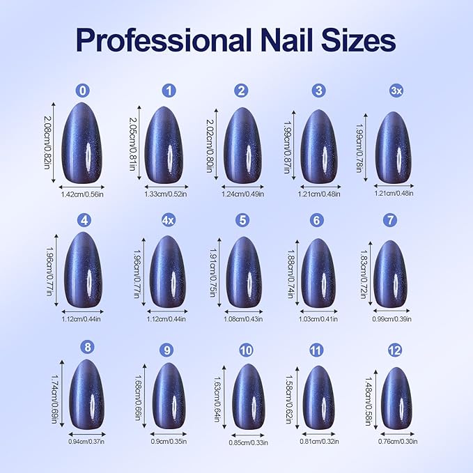 Misssix Cat Eye Press On Nails, 150Pcs Almond Cat Eye Nail Tips, Glossy Glitter Soft Gel Stick On Nails, Reusable Fake Nails for Nail Art DIY 15 Sizes