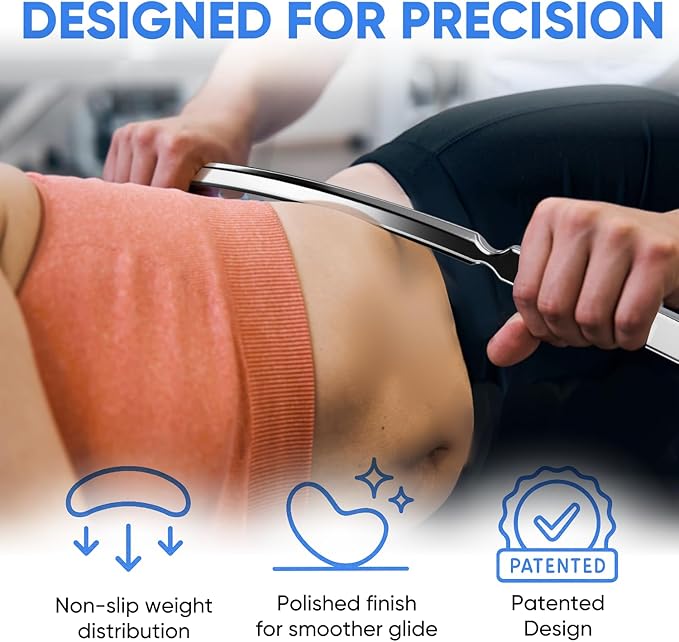 Professional Muscle Scraper - Patented IASTM Massage Tool for Physical Therapy, GuaSha Tool for Body Myofascial Release - Medical Grade 304 Stainless Steel Crescent Bar