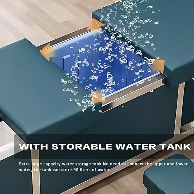 HHEvergreenEnsem Massage Shampoo Bed with Sink & Head Spa Equipment, No Plumbing Head SPA Bed Includes 24 gal Large Water Tank, Storage Space (with Stool, Blue)